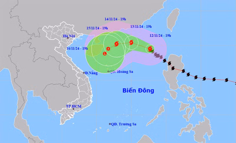 Vị trí và hướng di chuyển của bão số 8.