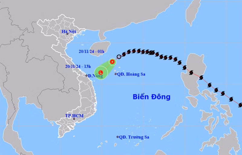 Vị trí và hướng di chuyển của áp thấp nhiệt đới (suy yếu từ bão số 9). (Nguồn: nchmf.gov.vn)