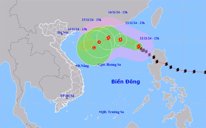 Vị trí và hướng di chuyển của bão số 8. (Nguồn: nchmf.gov.vn)