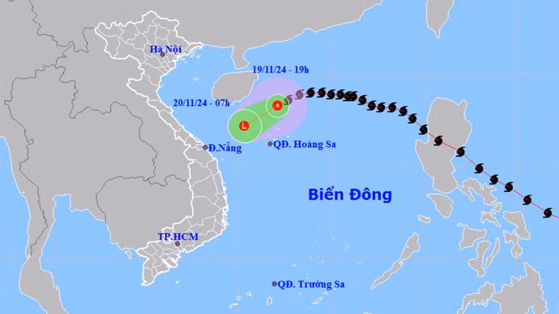 Vị trí và hướng di chuyển của áp thấp nhiệt đới (suy yếu từ bão số 9). (Nguồn: nchmf.gov.vn)