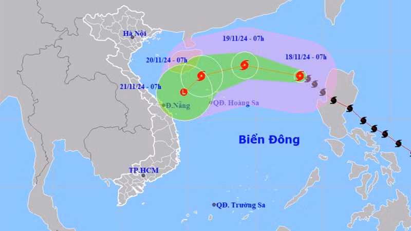 Vị trí và hướng di chuyển của bão số 9. (Nguồn: nchmf.gov.vn)