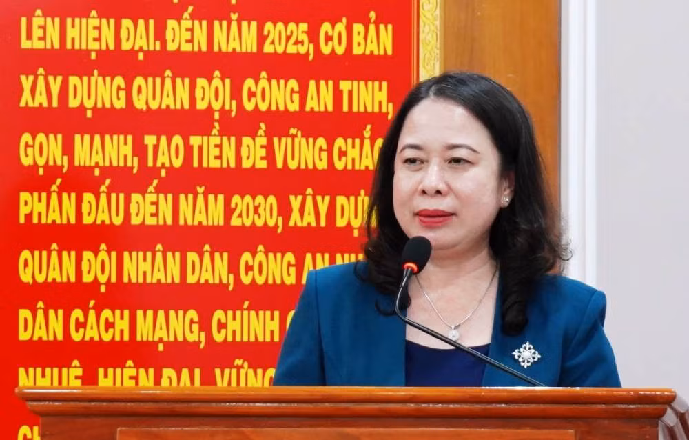 Phó Chủ tịch nước Võ Thị Ánh Xuân phát biểu chúc Tết cán bộ chiến sĩ công an Long An