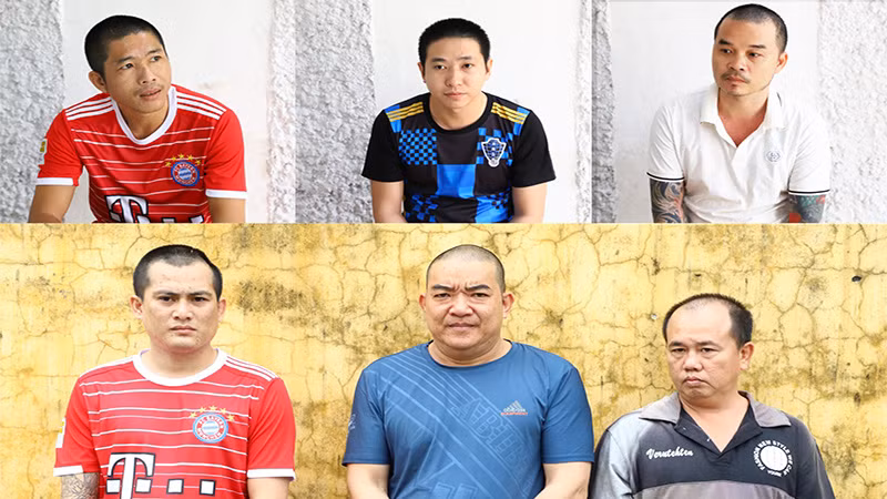 Các đối tượng Anh, Minh, Phong, Cường, Giang và Hiền (từ trái qua, từ trên xuống).