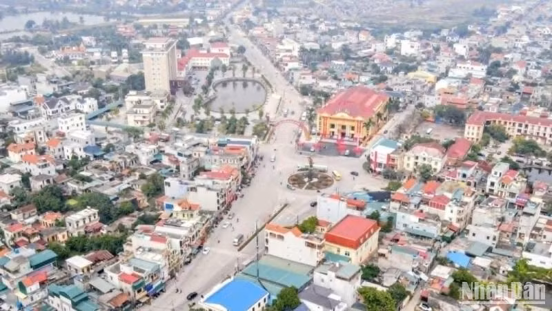 Khu trung tâm thị trấn Tiền Hải (tỉnh Thái Bình) chụp từ trên cao.