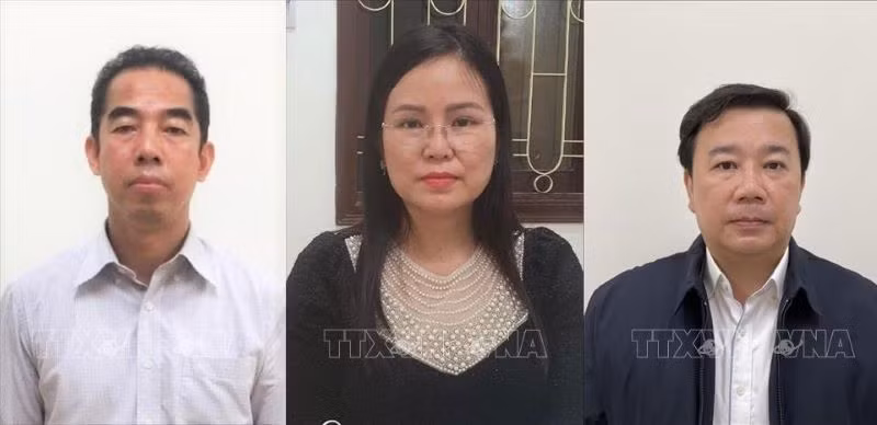 Các bị cáo (từ trái qua): Tô Anh Dũng, Nguyễn Thị Hương Lan, Chử Xuân Dũng. (Ảnh: TTXVN)