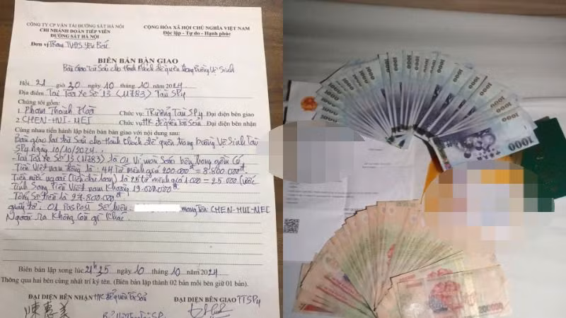 Biên bản bàn giao và số tài sản của hành khách bỏ quên.