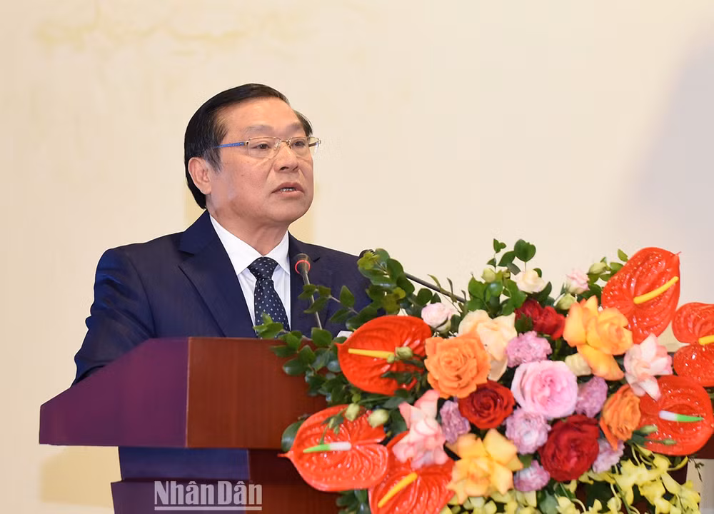 Phó Trưởng Ban Thường trực Ban Tuyên giáo Trung ương Lại Xuân Môn phát biểu tại Giao ban báo chí đầu Xuân.