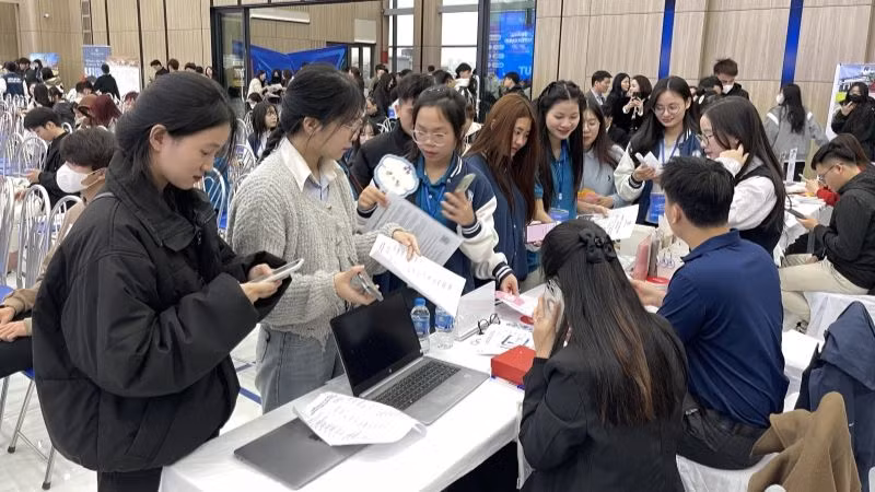 Một doanh nghiệp giới thiệu cơ hội việc làm cho sinh viên tại Festival.