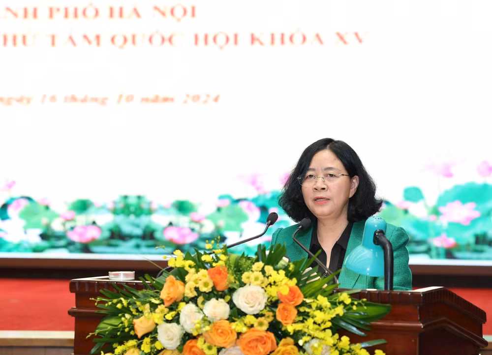 Bí thư Thành ủy Hà Nội Bùi Thị Minh Hoài phát biểu kết luận.