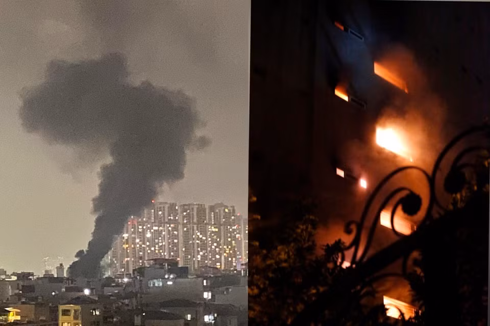 Hiện trường vụ cháy chung cư tại phường Khương Đình, quận Thanh Xuân.