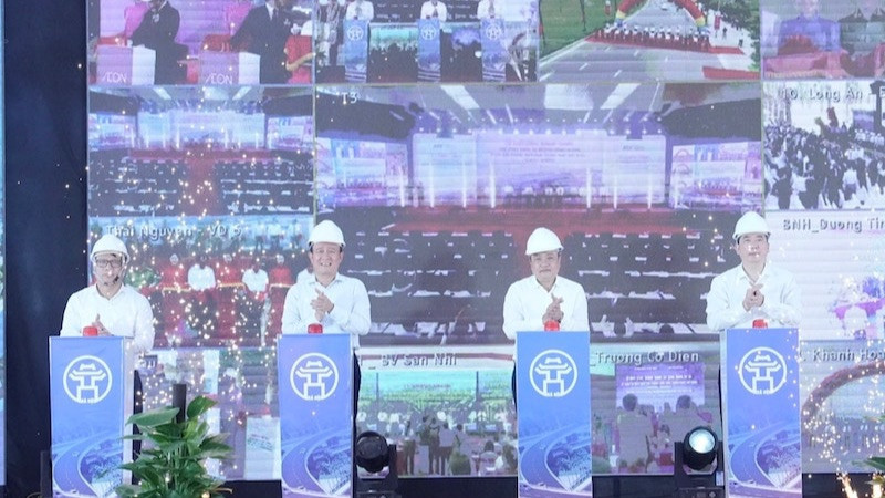 Lãnh đạo thành phố Hà Nội phát lệnh khởi công dự án nút giao khác mức giữa đường Vành đai 3,5 với Đại lộ Thăng Long.