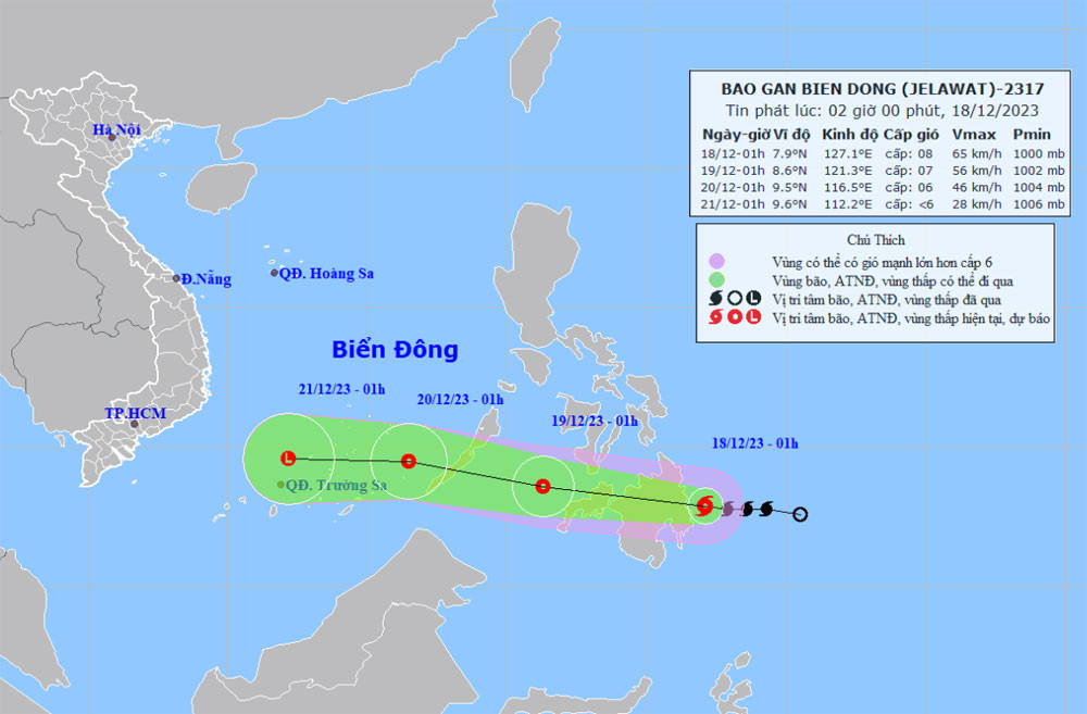 Vị trí và hướng di chuyển của bão Jelawat. (Nguồn: nchmf.gov.vn)