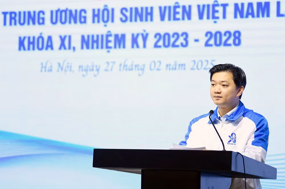 Bí thư Trung ương Đoàn, Chủ tịch Hội Sinh viên Việt Nam Nguyễn Minh Triết phát biểu ý kiến tại Hội nghị.