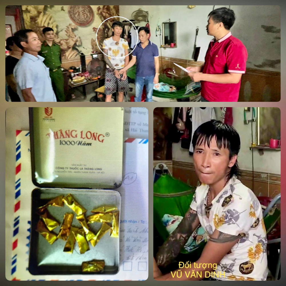 Đối tượng Vũ Văn Dinh cùng tang vật vụ án. (Ảnh: Công an tỉnh Nam Định cung cấp)