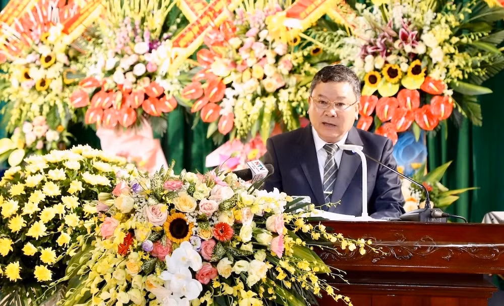 Đồng chí Trần Minh Hải, Bí thư Huyện ủy Hải Hậu phát biểu tại lễ kỷ niệm.