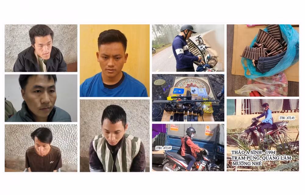 Các đối tượng và một số tang vật của Chuyên án. (Ảnh: Cơ quan chức năng cung cấp)