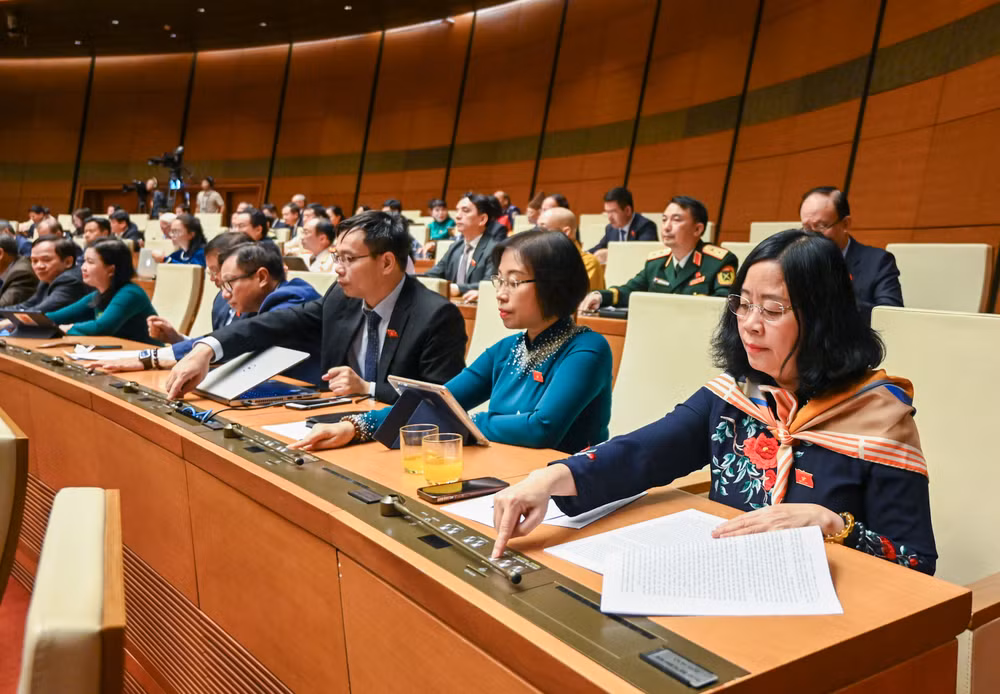 Các đại biểu tiến hành biểu quyết. (Ảnh: DUY LINH)