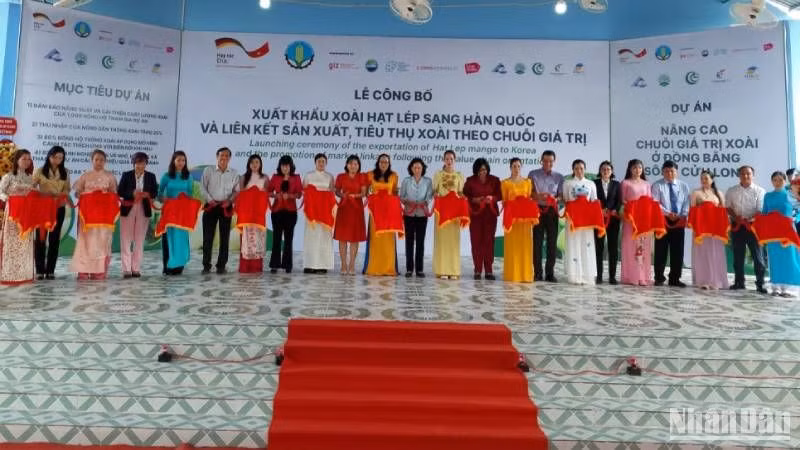 Quang cảnh công bố xuất khẩu xoài hạt lép sang Hàn Quốc.