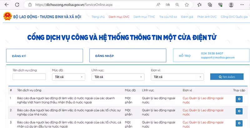 Cổng dịch vụ công trực tuyến của Bộ Lao động-Thương binh và Xã hội. Cổng dịch vụ công trực tuyến của Bộ Lao động-Thương binh và Xã hội.