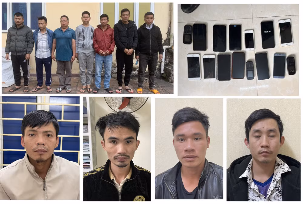 Các đối tượng trong đường dây đánh bạc, tổ chức đánh bạc và tang vật vụ án.