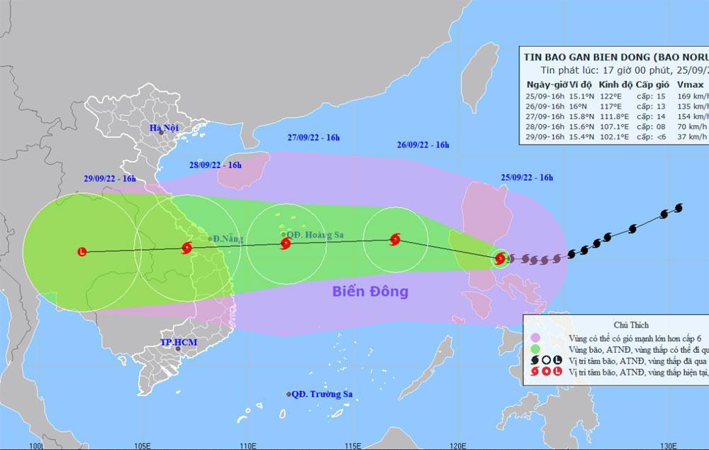 Vị trí và hướng di chuyển của bão Noru. (Nguồn: nchmf.gov.vn)