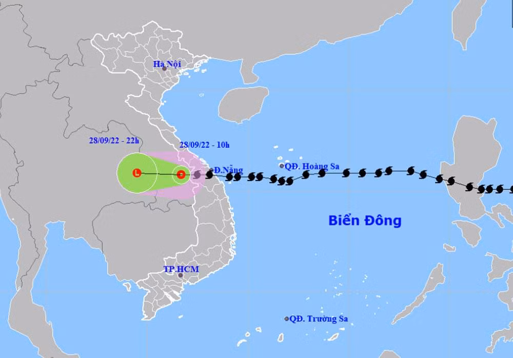 Vị trí và hướng di chuyển của áp thấp nhiệt đới (suy yếu từ bão số 4). (Nguồn: nchmf.gov.vn)