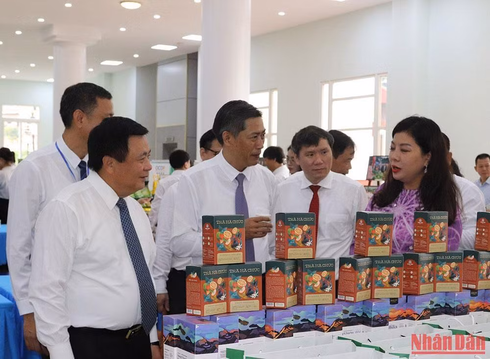 Các gian hàng nông sản trưng bày tại hội thảo.