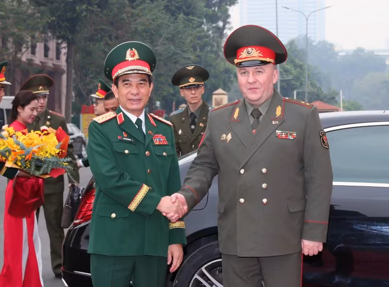 Đại tướng Phan Văn Giang chủ trì lễ đón Trung tướng Khrenin Viktor Gennadievich, Bộ trưởng Quốc phòng Cộng hòa Belarus.