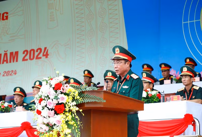 Trung tướng Thái Văn Minh phát biểu khai mạc Hội thao Thể thao quốc phòng năm 2024.