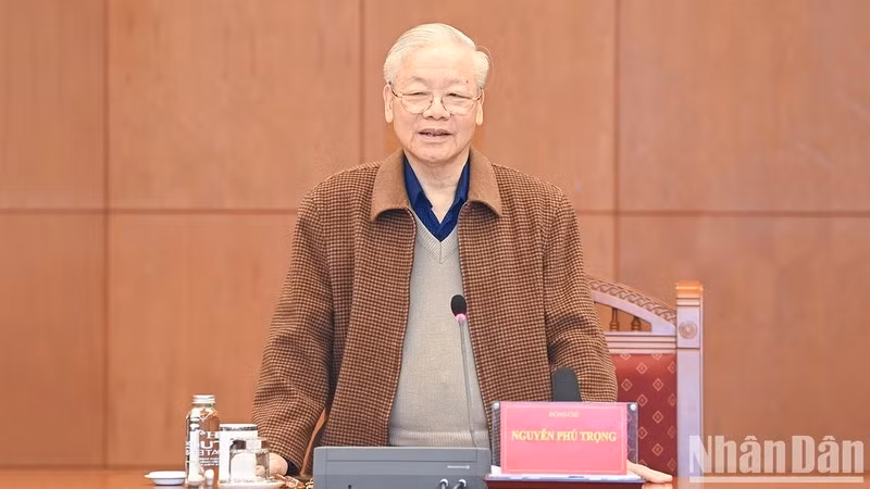 Tổng Bí thư Nguyễn Phú Trọng, Trưởng Ban chỉ đạo chủ trì cuộc họp Thường trực Ban chỉ đạo Trung ương về phòng, chống tham nhũng, tiêu cực ngày 22/11/2023 tại Hà Nội. (Ảnh: ĐĂNG KHOA)