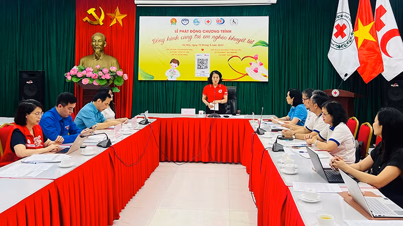 Chủ tịch Hội Chữ thập đỏ Việt Nam Bùi Thị Hòa phát biểu tại chương trình.