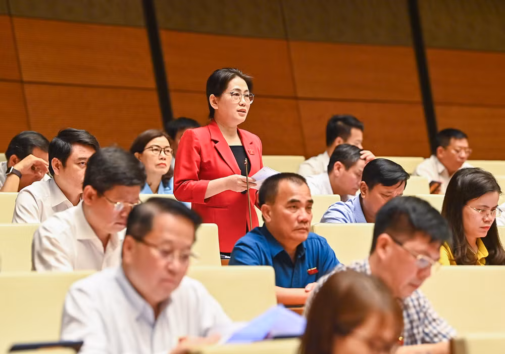 Đại biểu Quốc hội Phan Thị Nguyệt Thu (Hà Tĩnh) phát biểu ý kiến thảo luận.