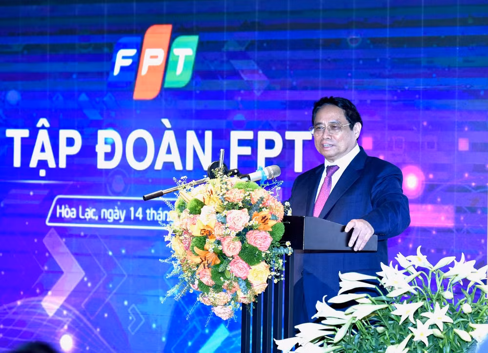 Thủ tướng Phạm Minh Chính phát biểu khi đến thăm Đại học FPT.