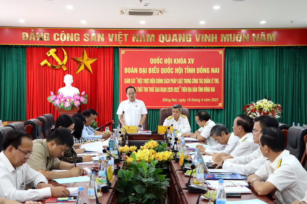 Đồng chí Quản Minh Cường, Phó Bí thư Tỉnh ủy, Trưởng Đoàn đại biểu Quốc hội tỉnh Đồng Nai phát biểu ý kiến.