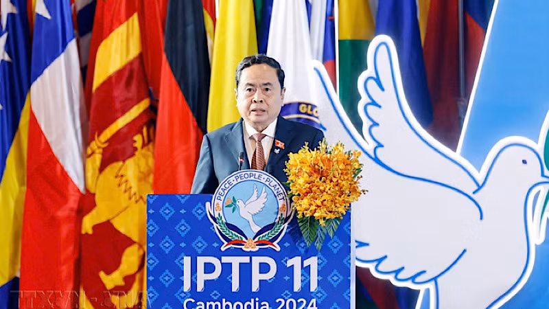 Chủ tịch Quốc hội Trần Thanh Mẫn phát biểu tại Hội nghị. (Ảnh: TTXVN)