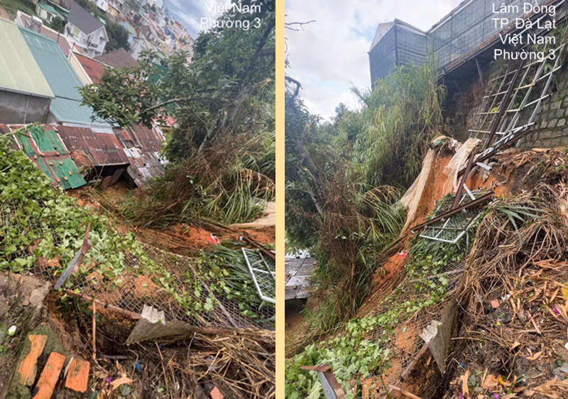 Khu vực sạt lở ở khu vực Xuân An, thành phố Đà Lạt.