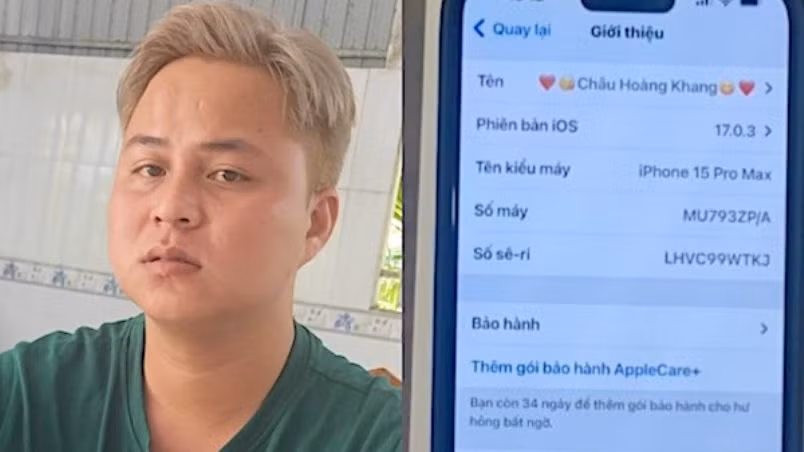 Đối tượng Châu Hoàng Khang và tang vật bị lực lượng chức năng thu giữ. (Ảnh Công an cung cấp)