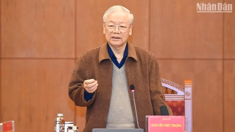Tổng Bí thư Nguyễn Phú Trọng, Trưởng Ban Chỉ đạo phát biểu tại cuộc họp. (Ảnh: DUY LINH)
