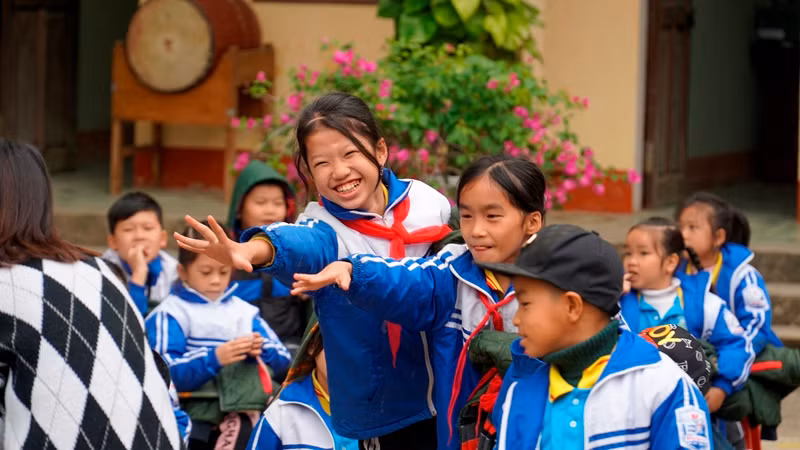 Các em học sinh hào hứng tham gia Ngày hội Vệ sinh-Sức khỏe học đường.