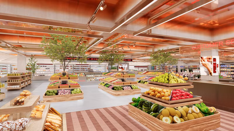 Ụ đảo trái cây độc đáo trong siêu thị.