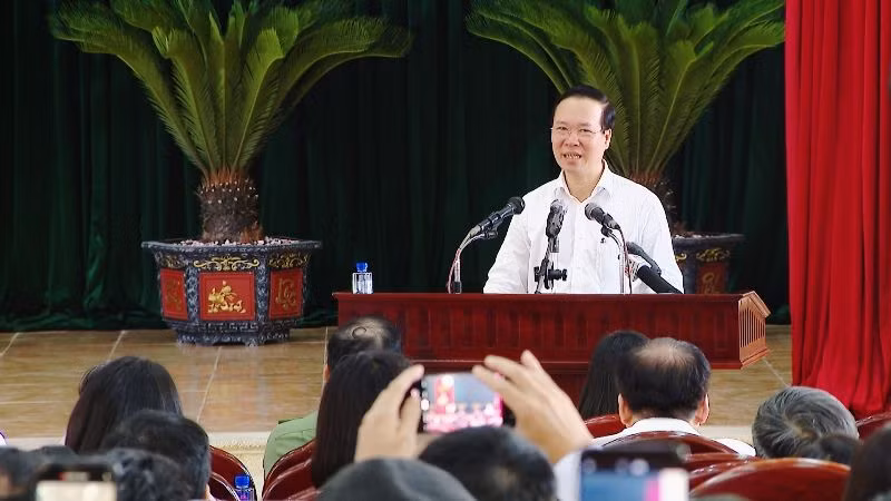 Chủ tịch nước phát biểu tại xã nông thôn mới Xuân Kiên, huyện Xuân Trường. (Ảnh: Hồng Quân).