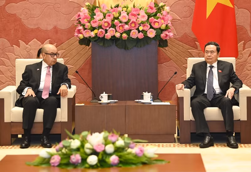 Chủ tịch Quốc hội Trần Thanh Mẫn phát biểu tại cuộc tiếp Tổng Thư ký Hạ viện Maroc Najib El Khadi. (Ảnh Duy Linh)