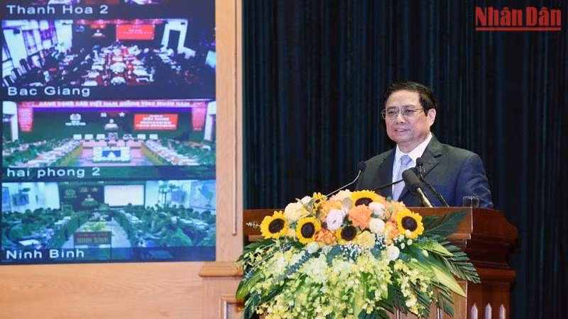 Thủ tướng Phạm Minh Chính, Chủ tịch Ủy ban Quốc gia về chuyển đổi số phát biểu tại Hội nghị. (Ảnh: Trần Hải)