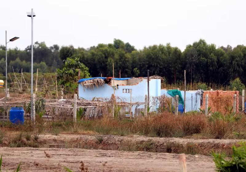 Cưỡng chế một căn nhà xây dựng trên vùng nuôi tôm tại thửa đất số 70, xã Vĩnh Thanh, huyện Nhơn Trạch.