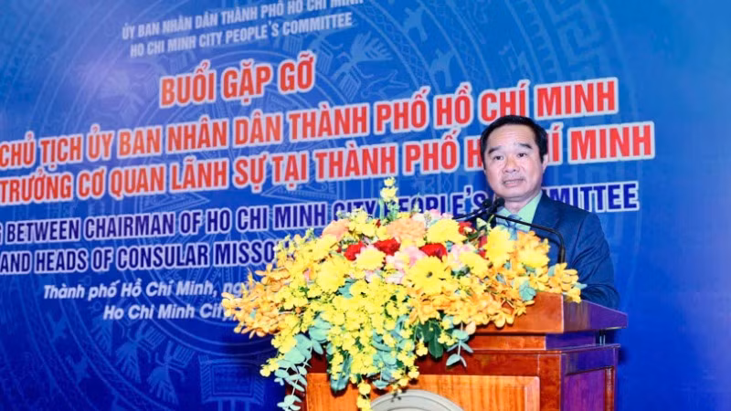 Chủ tịch Ủy ban nhân dân Thành phố Hồ Chí Minh Nguyễn Văn Được phát biểu tại buổi gặp mặt các Trưởng Cơ quan Lãnh sự tại Thành phố Hồ Chí Minh.