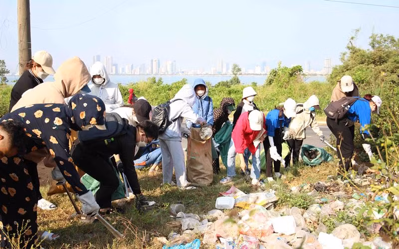 Tham gia dọn bãi rác tự phát.