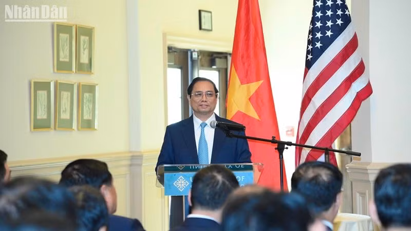 Thủ tướng Phạm Minh Chính phát biểu ý kiến tại buổi đến thăm Trường Đại học Tổng hợp San Francisco (USF).