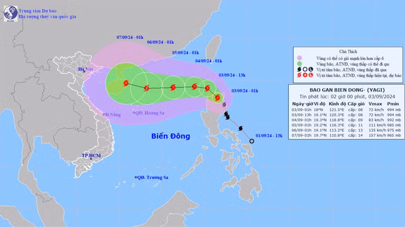 Chiều đến đêm 3/9, bão Yagi dự báo vào Biển Đông