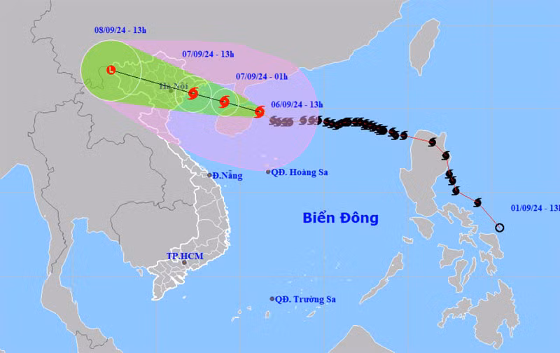 Vị trí và hướng di chuyển của bão số 3. (Nguồn: nchmf.gov.vn)