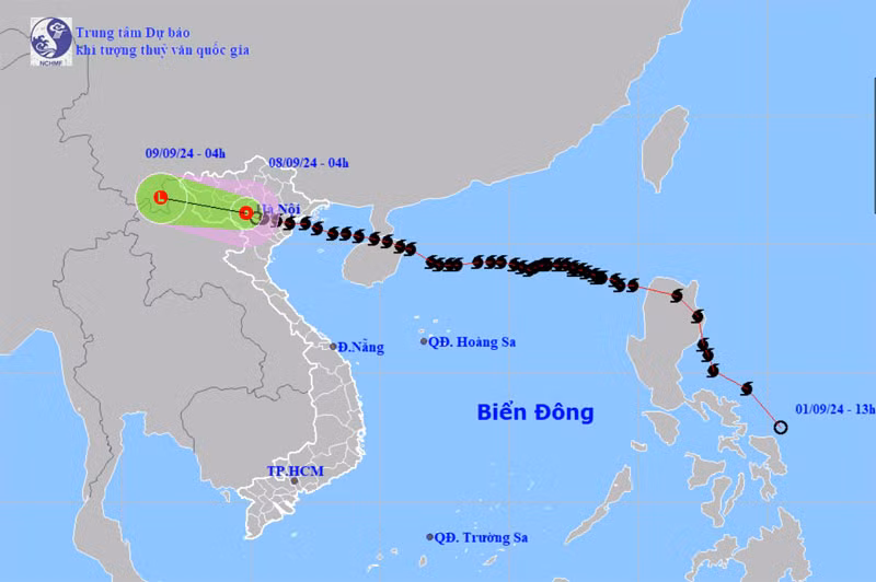 Vị trí và hướng di chuyển của áp thấp nhiệt đới (suy yếu từ bão số 3). (Nguồn: nchmf.gov.vn)